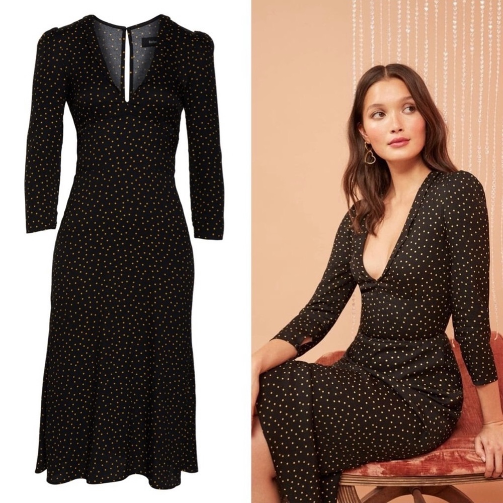 NWT Reformation Mabel Midi Dress Micro Dot Size 6